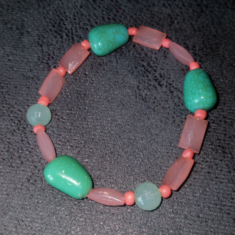 Hand crafted New essential beaded crystal bracelet teal and coral
